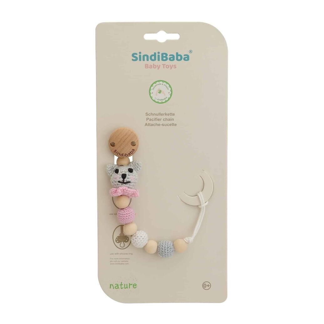 Sindibaba Gehäkelte Schnullerkette Katze KITTY in Rosa Sindibaba Gehäkelte Schnullerkette Katze KITTY in Rosa