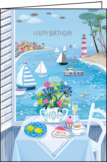 1-8201 Edition Gollong Grußkarte - Frühstück am Hafen - Happy Birthday