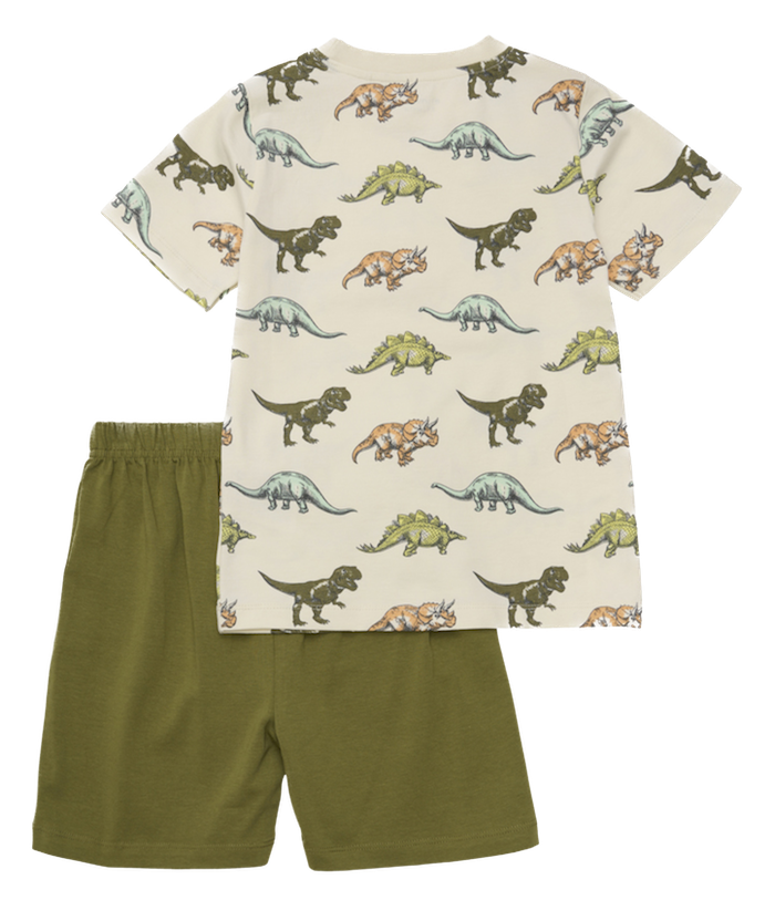 133541_1606_B Minymo kurzer Dinosaurier Schlafanzug in Creme/Olivgrün