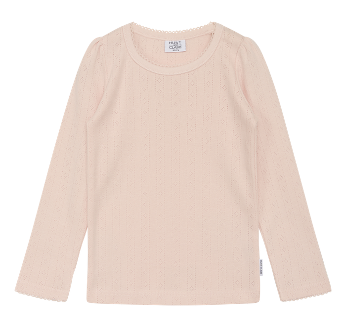 Hust & Claire Andreia Langarm Shirt mit Pointelle Lochmuster in Zartrosa