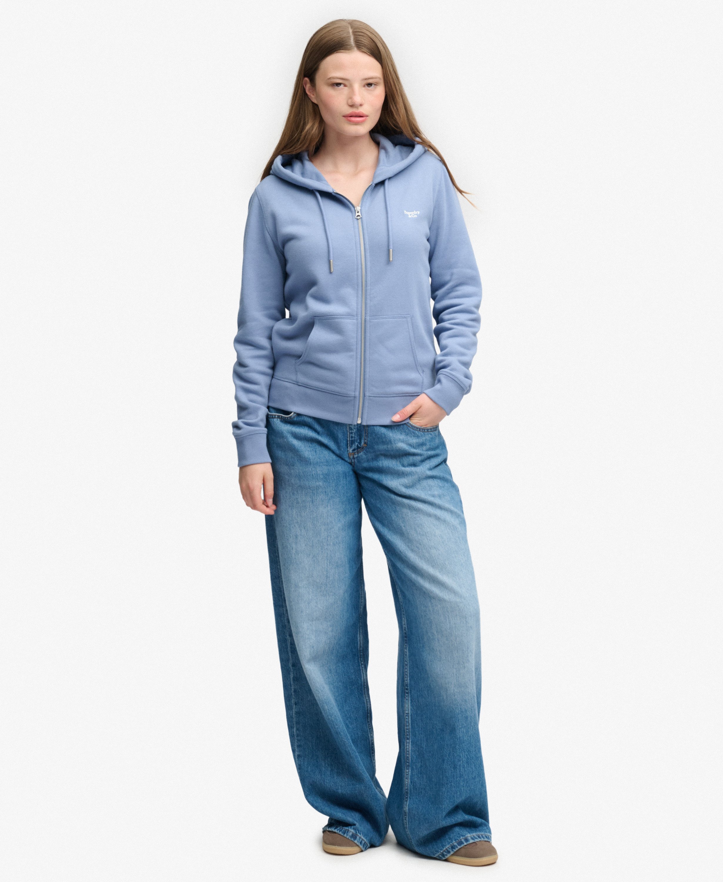 Superdry Damen Kapuzenjacke Signature mit gesticktem Logo - Tidal Blue