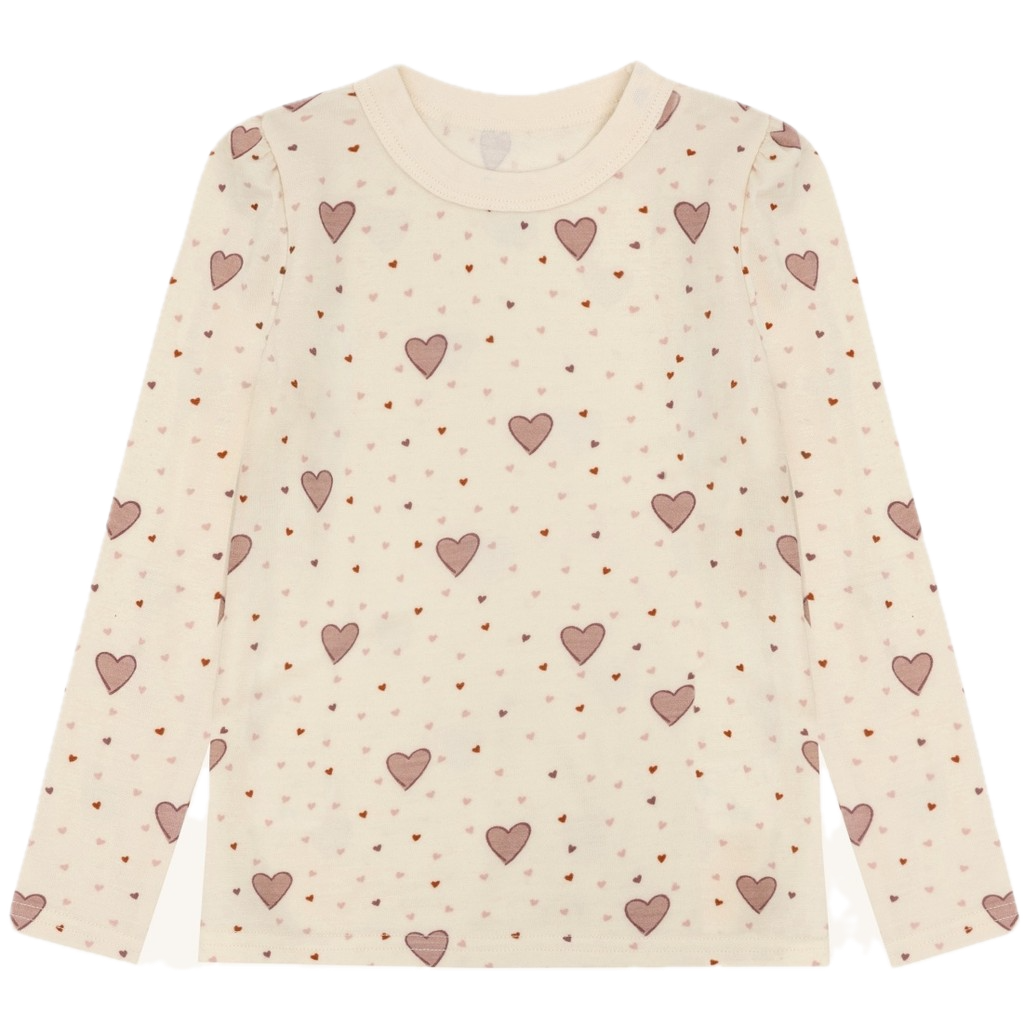 Hust & Claire Abba - Wolle Bambus Langarm Shirt in Creme - Puff Hearts - Rosa Herzen 