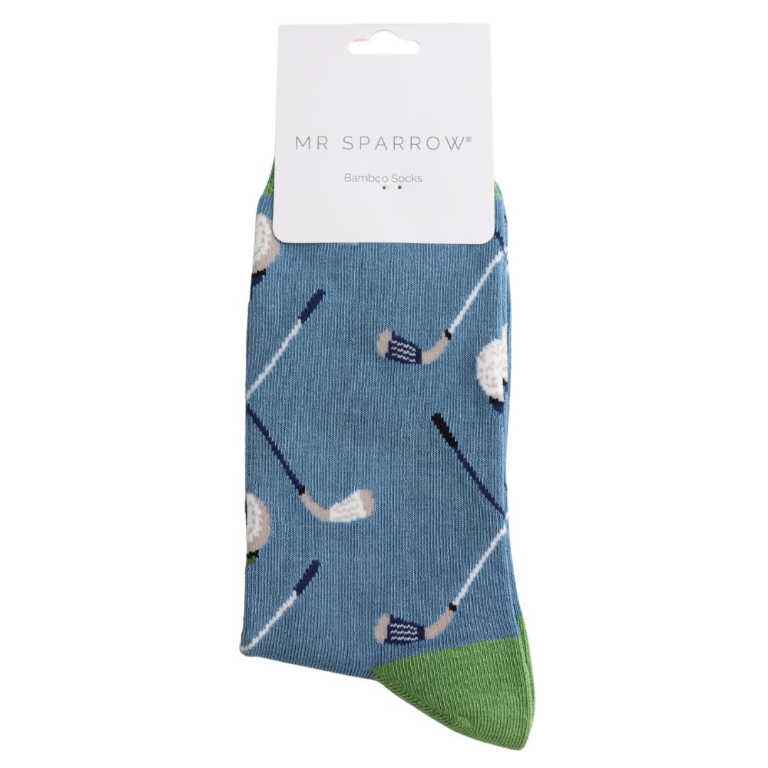 Mr. Heron Bambus Herren Socken in Blau & Grün - Golf Schläger & Golfbälle