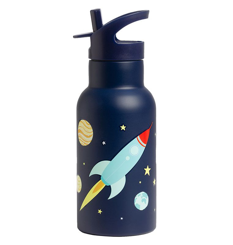 A Lovely Little Company Thermos Edelstahl Trinkflasche mit Strohhalm - Weltraum