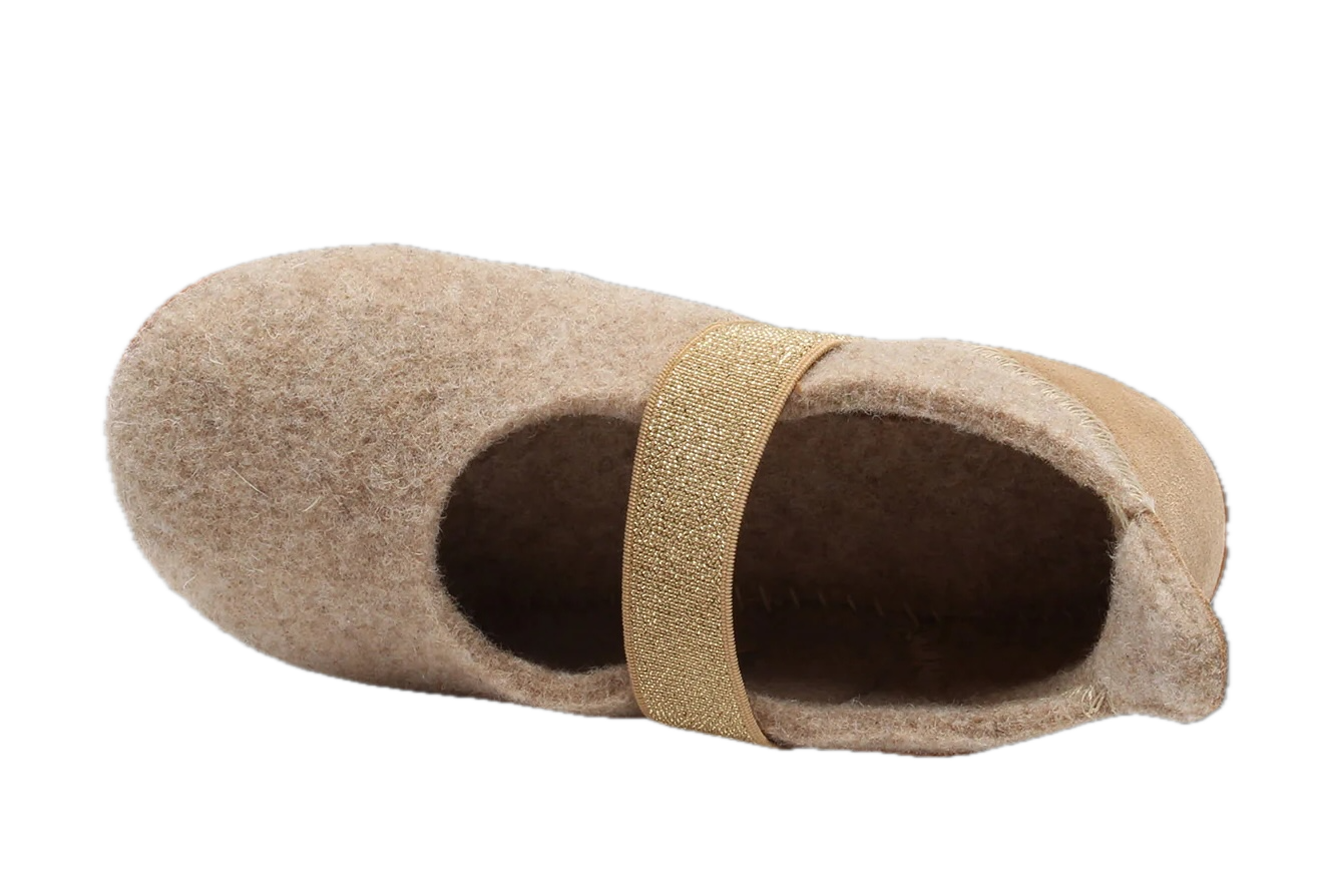 Bisgaard Wollfilz Hausschuhe Ballerina - Nougat/Braun mit Glitzerband Bisgaard Wollfilz Hausschuhe Ballerina - Nougat/Braun mit Glitzerband
