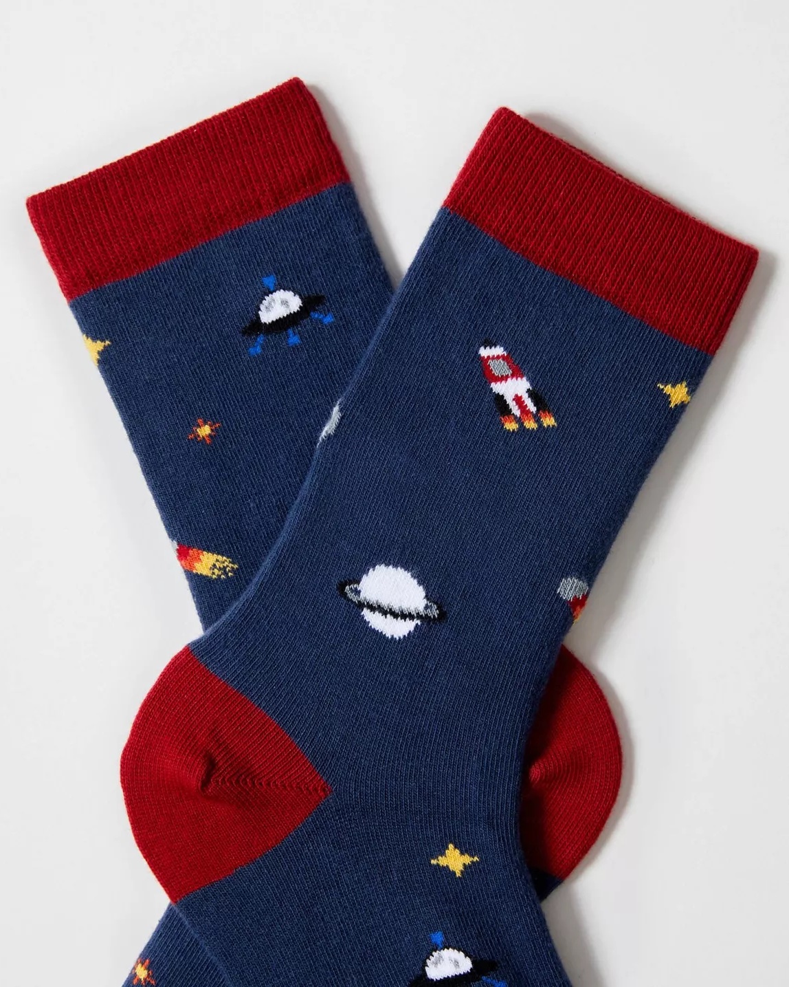 besocks Kindersocken aus Bio-Baumwolle in Dunkelblau Space - Raketen & Aliens