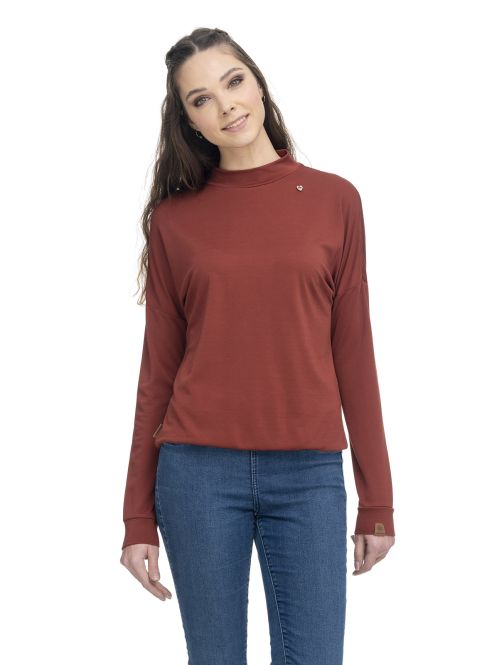 Ragwear Sonela Langarm Modal Top mit Stehkragen in Terracotta - SALE