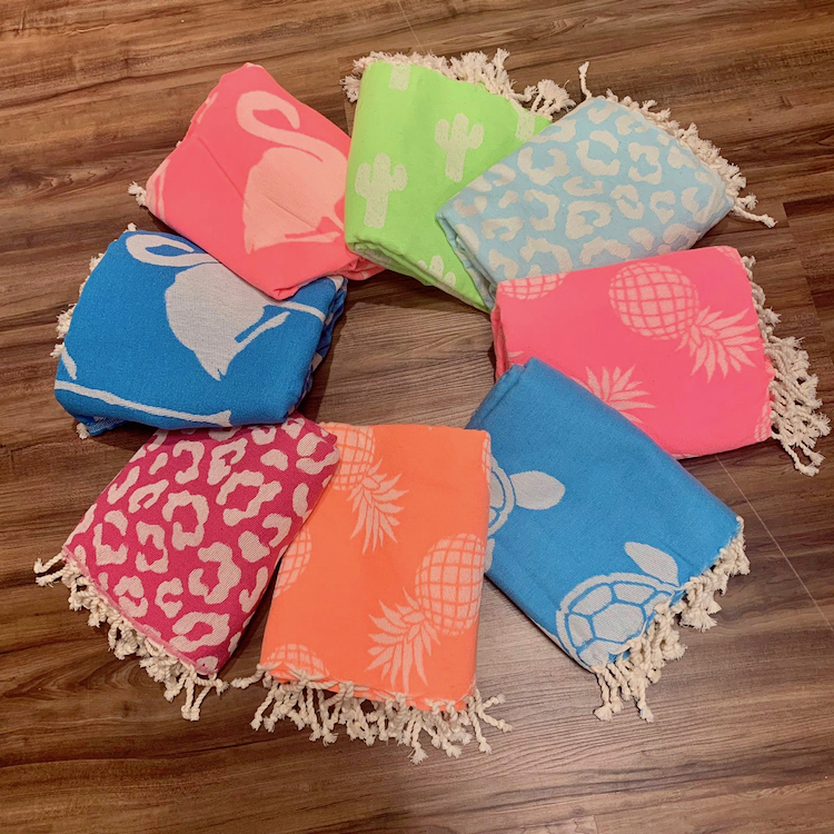 Cotonway Hamam Tuch Baumwolle 100 cm x 200 cm in Neon Blau - Flamingo
