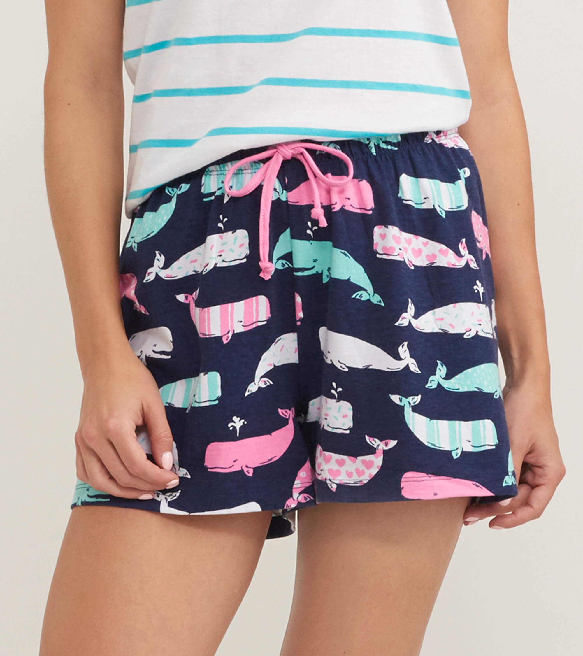 BXAOCWH011-2 Little Blue House Kurze Pyjama Hose- Nautical Whales - Wal