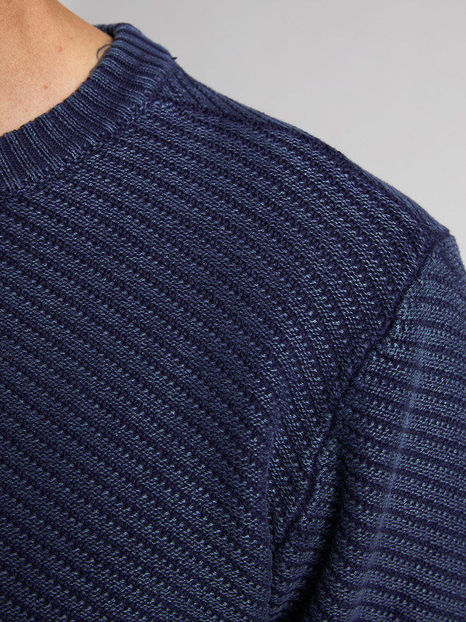 Petrol Industries Herren Strickpullover mit Diagonal Struktur in Blau