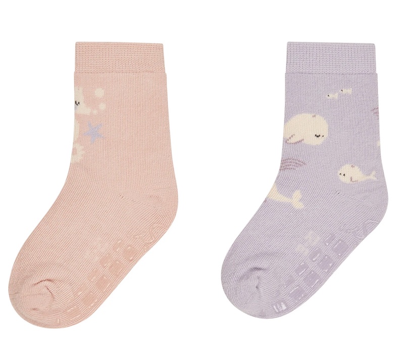 Sterntaler ABS Socken 2er-Pack Rutschfest in Rosa & Flieder - Seepferd & Wal