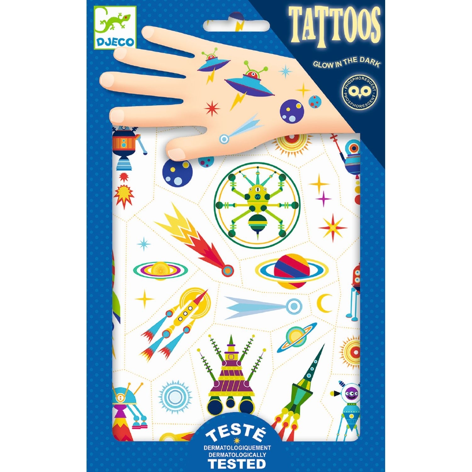 DJ09590-Tattoos-Weltraum-Kuriositaet-1 Djeco Tattoos Raketen - Weltraum - Glow in the Dark