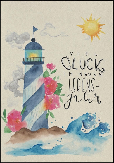 Edition Gollong CO2 Neutrale Grußkarte zum Geburtstag - Viel Glück Leuchtturm
