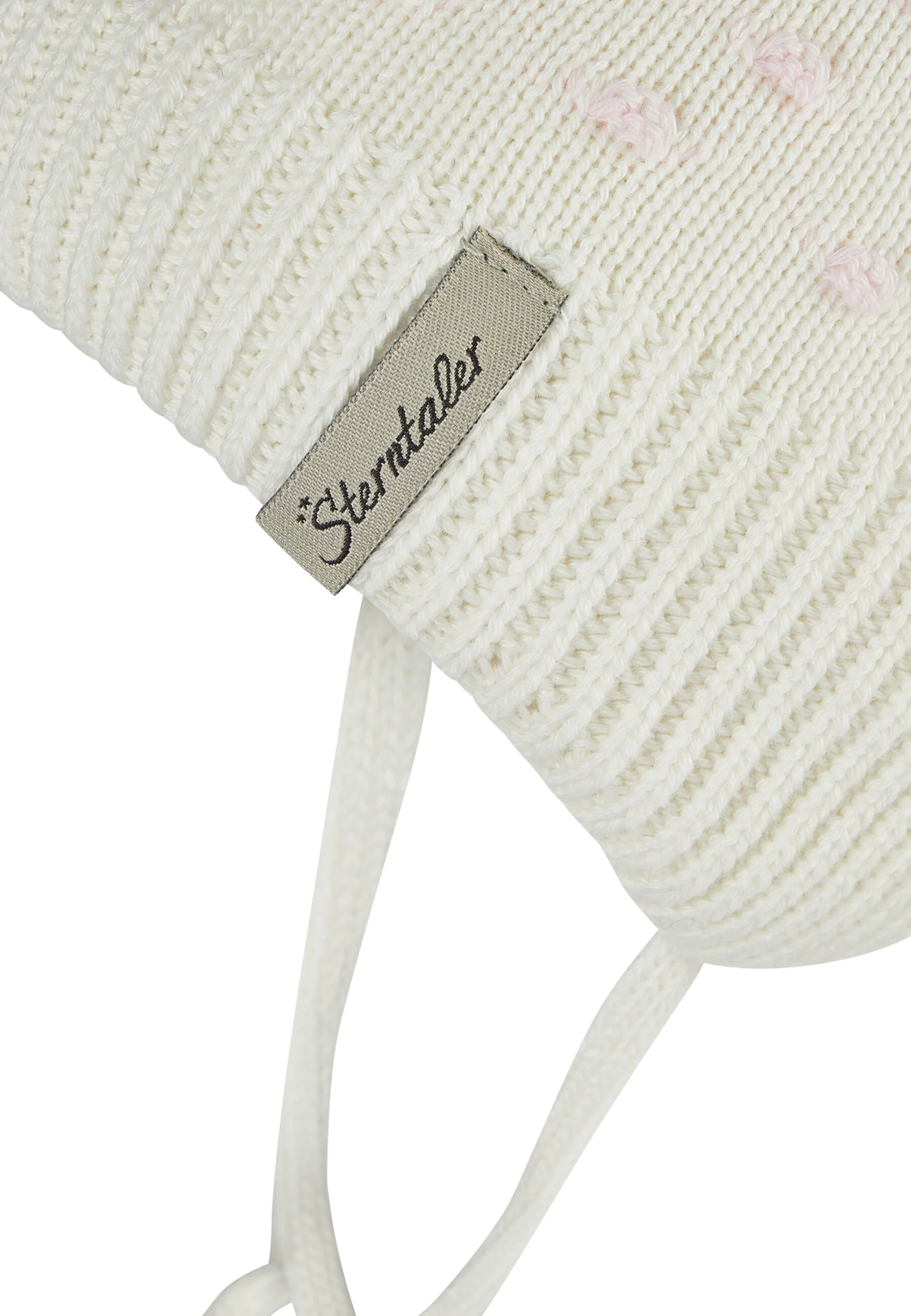 Sterntaler Bubble Baby Strickmütze mit Ohrenschutz in Creme Weiß mit Rosa Sterntaler Bubble Baby Strickmütze mit Ohrenschutz in Creme Weiß mit Rosa