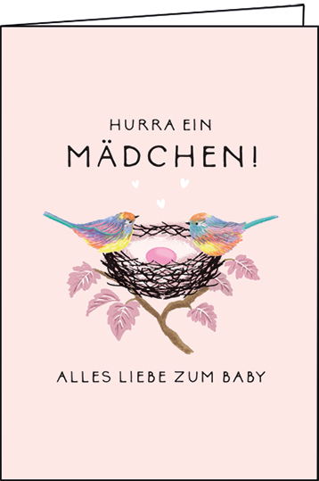 1-8081 Edition Gollong Grußkarte zur Geburt Rosa- Hurra Ein Mädchen