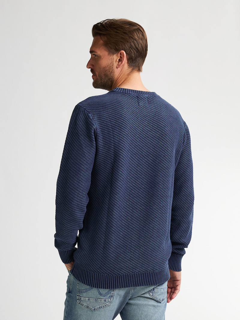 Petrol Industries Herren Strickpullover mit Diagonal Struktur in Blau