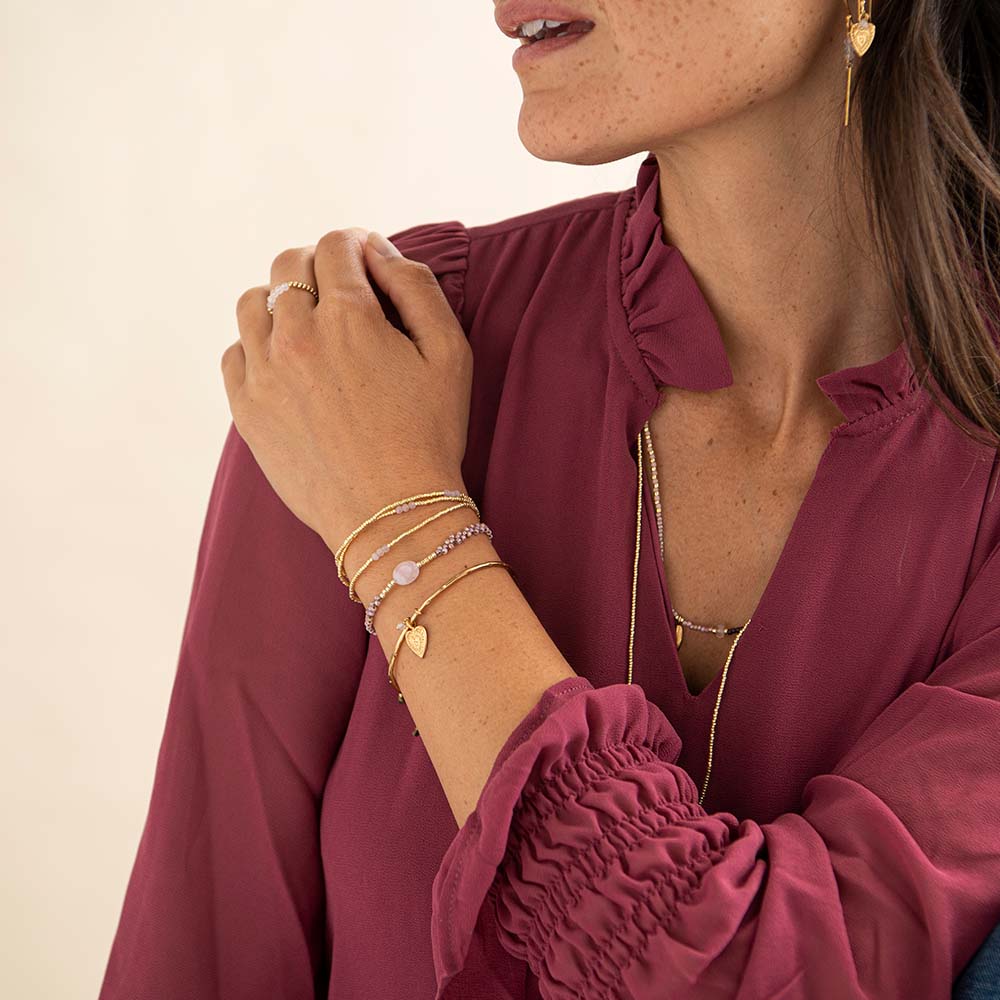 A Beautiful Story Honor Rosenquarz Goldfarbig Armband