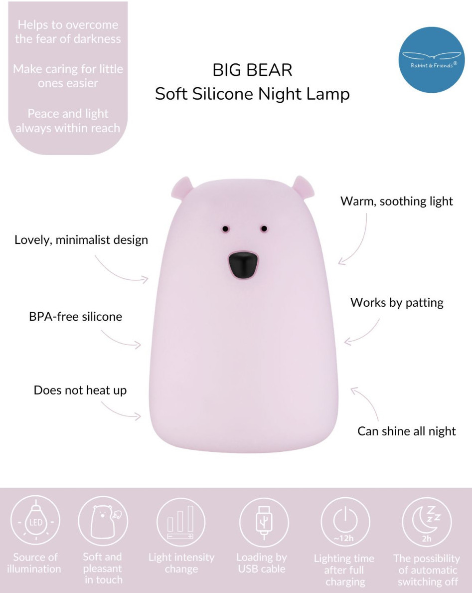 Rabbit & Friends Big Bear Silikonlampe mit Fernbedienung - Lavender Bär