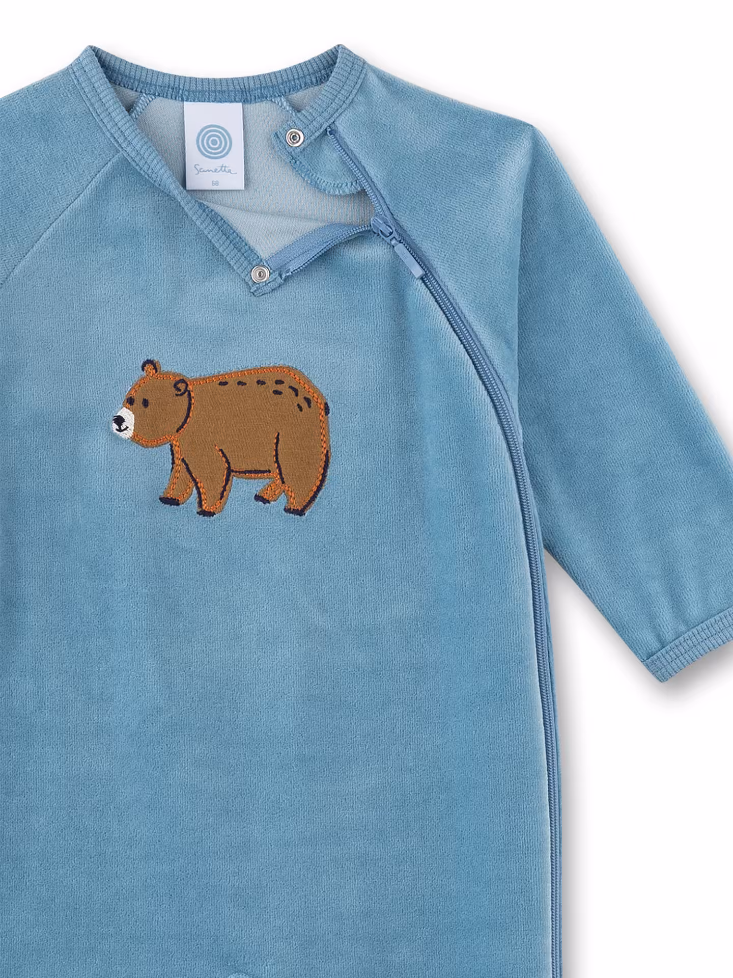Sanetta Nicki Strampler in Blau Bär mit Füße zum Umklappen