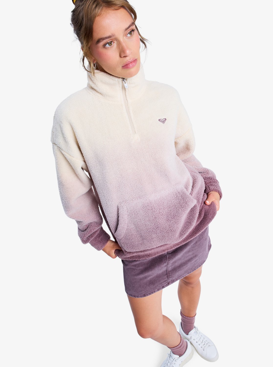 Roxy Live Out Loud - Half Zip Fleece Pullover für Damen mit Farbverlauf in Flieder Roxy Live Out Loud - Half Zip Fleece Pullover für Damen mit Farbverlauf in Flieder