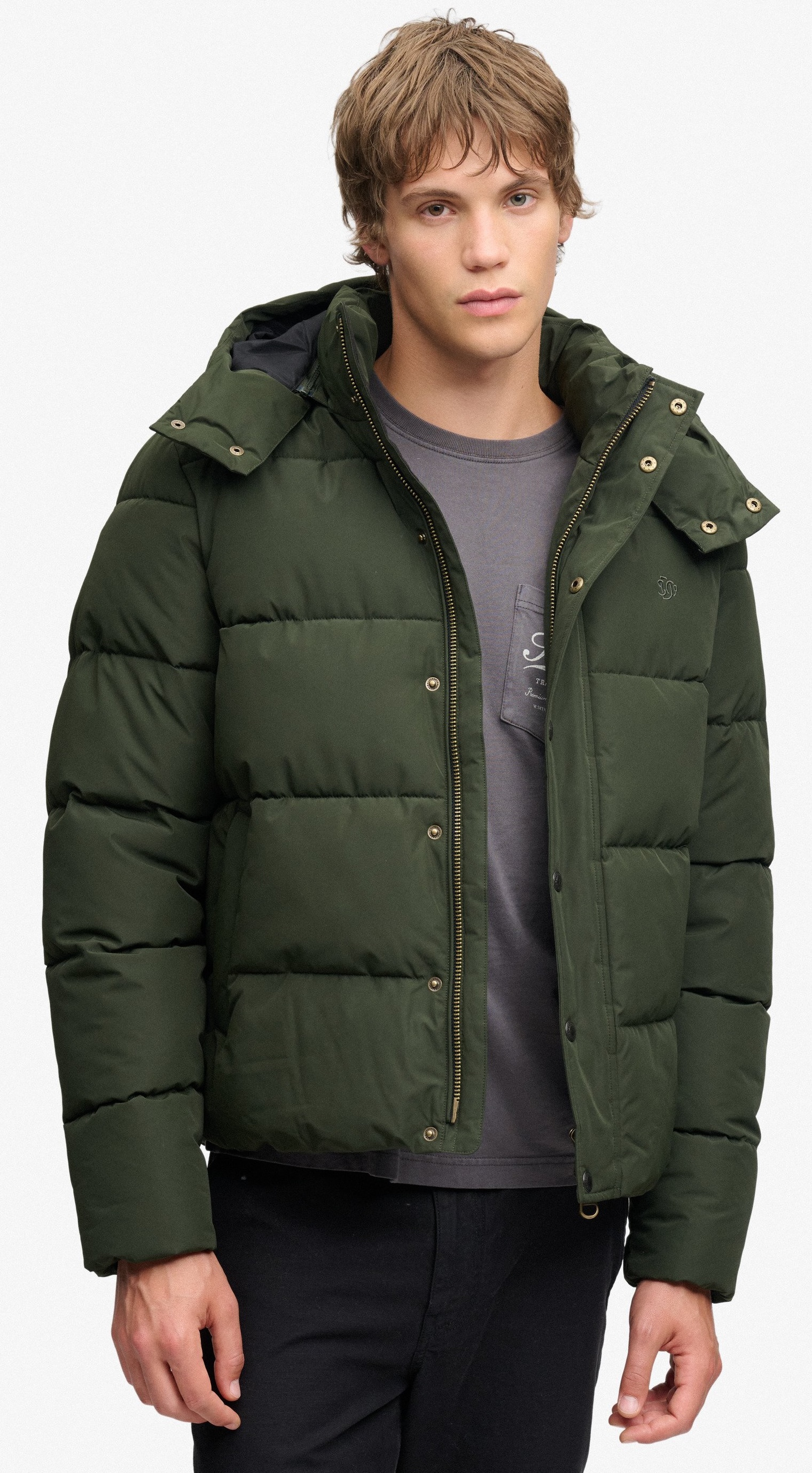 Superdry Herren Premium Kapuzen Pufferjacke in Grün