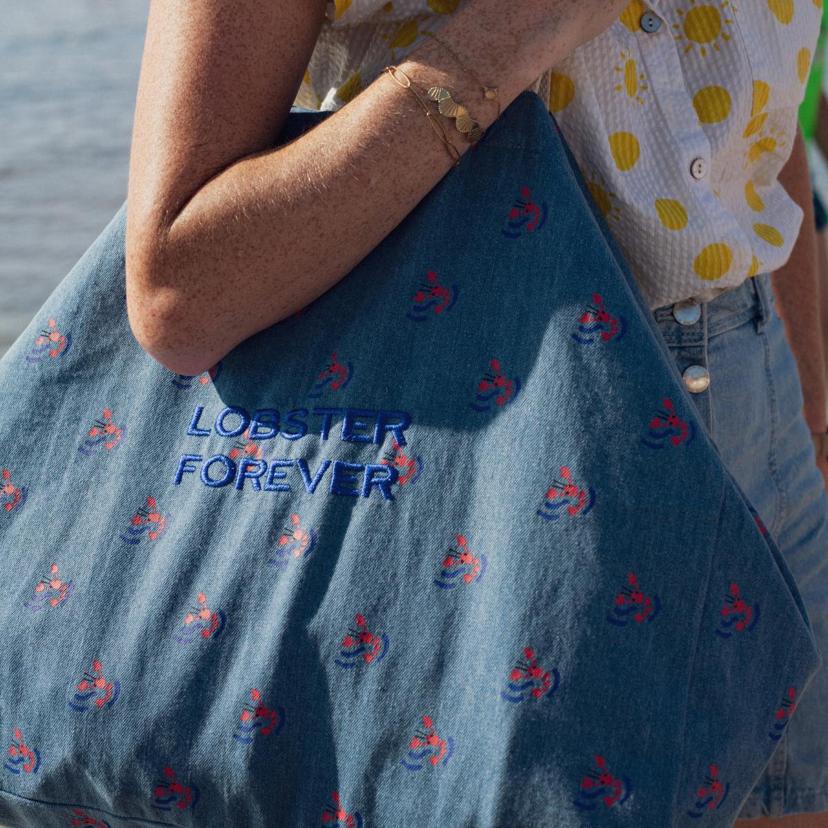 Chamaye Grand Cabas Denim Beach Bag Strandtasche in Blau - Lobster Forever Chamaye Grand Cabas Denim Beach Bag Strandtasche in Blau - Lobster Forever