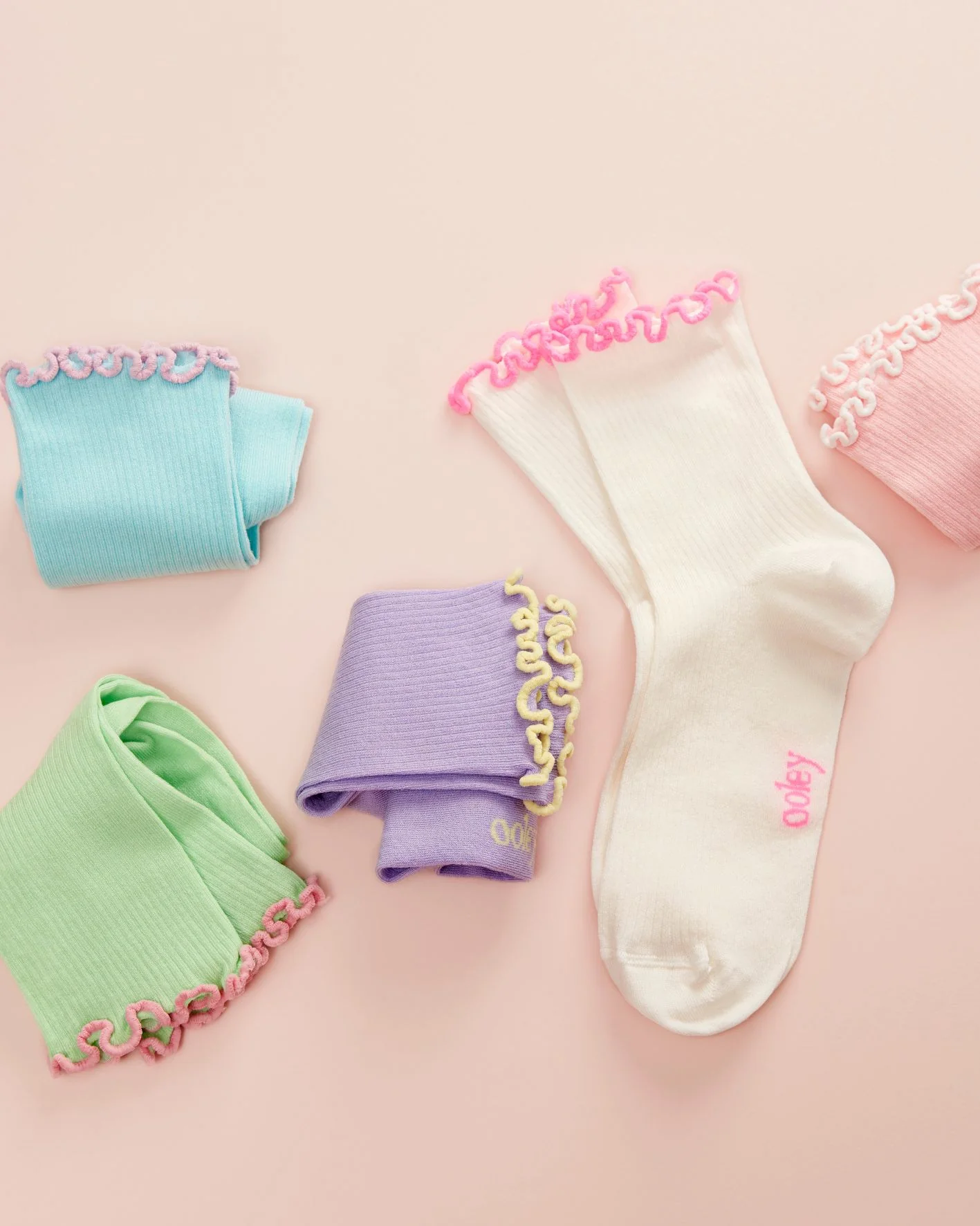 le ooley Socken Spaghetti White - Weiß mit Neon Pink