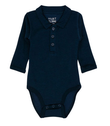 Hust & Claire Caldur Wolle Bambus Langarm Body mit Kragen in Navy Blau