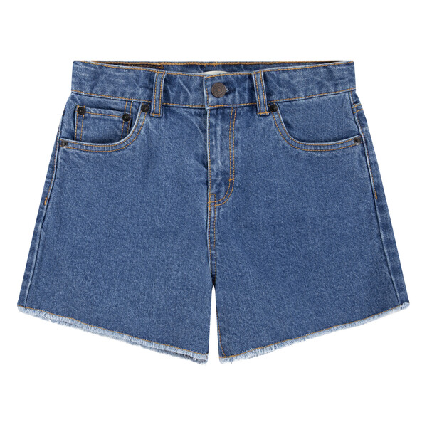 Levi's A-Line Girlfriend Jeans Short mit Fransen - Medium Blau Denim Levi's A-Line Girlfriend Jeans Short mit Fransen - Medium Blau Denim
