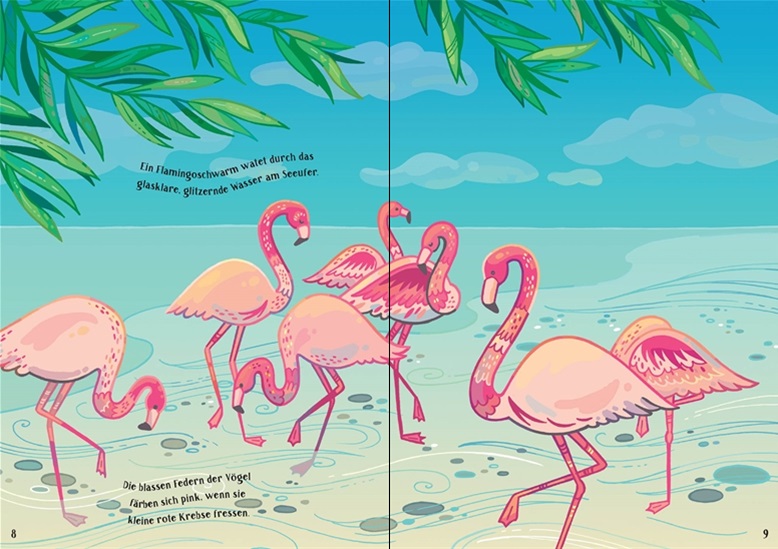 USBORNE-STICKERBUCH-FLAMINGOS-INSIDE Usborne Meine glitzernde Stickerwelt - Zauberhafte Wesen