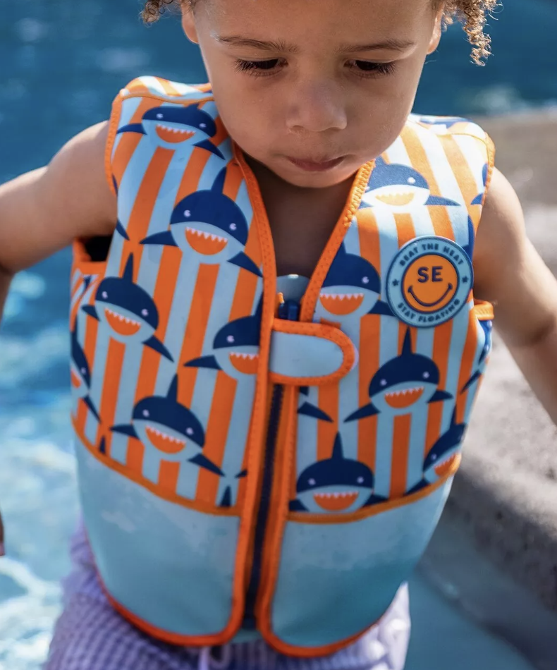 Swim Essentials - Schwimmweste in Blau/Orange mit Haien - 4-6 Jahre - SALE