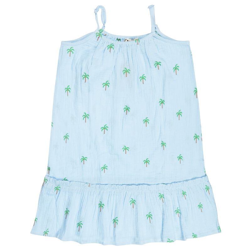 Tumble N Dry Azurro Musselin Sommer Kleid in Hellblau mit Spaghetti Träger und Palmen Stickerei Tumble N Dry Azurro Musselin Sommer Kleid in Hellblau mit Spaghetti Träger und Palmen Stickerei