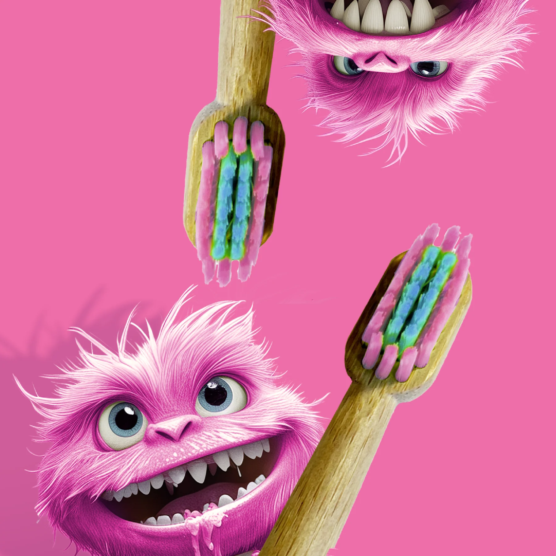 NATCH Kinder Bambus Zahnbürste – Tooth Monster - Farbauswahl