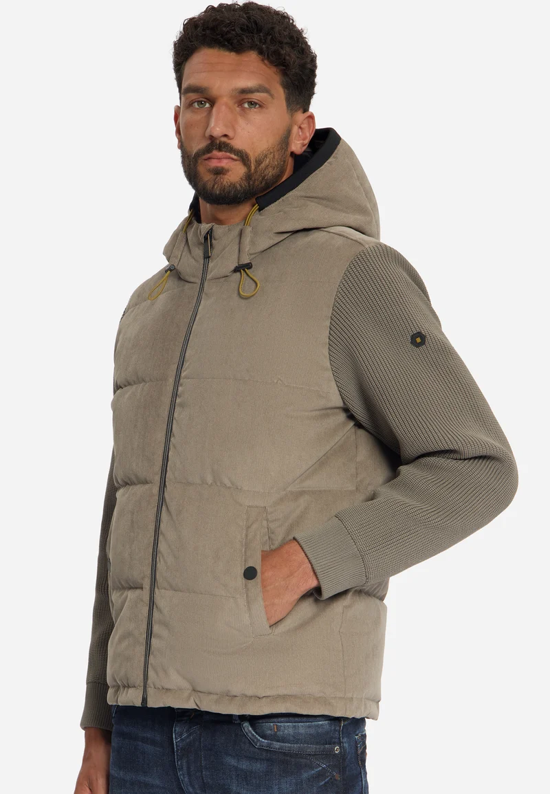 No Excess Cord-Mix-Jacke mit Kapuze Winterjacke für Herren in Mud Beige No Excess Cord-Mix-Jacke mit Kapuze Winterjacke für Herren in Mud Beige