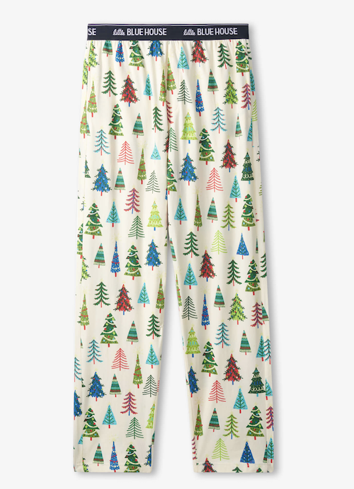 Little Blue House Herren Jersey Pyjama Hose in Creme - Christmas Trees - Weihnachtsbäume