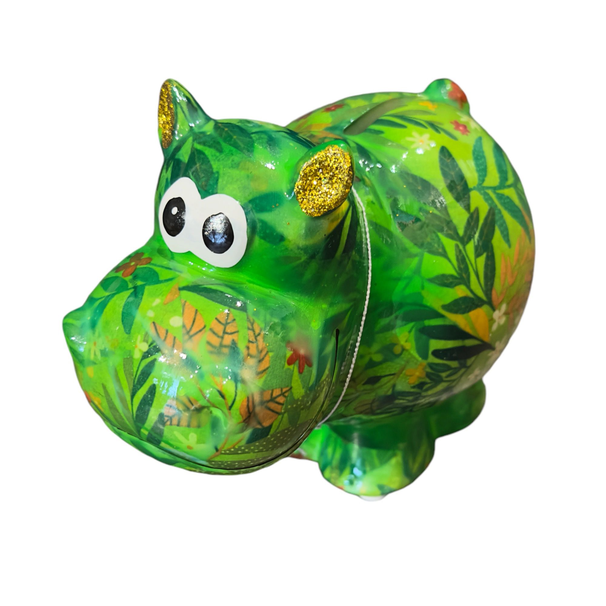 Pomme Pidou Spardose Hippo - Grün Blätter