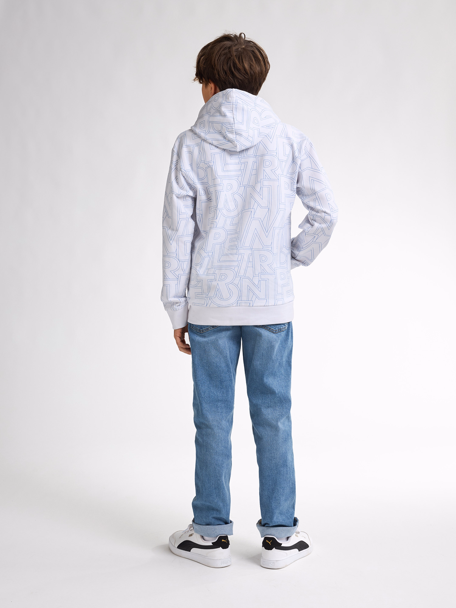 Petrol Industries Jungs Hoodie Sweatshirt in Bright White Weiß mit Allover Print in Blau - SALE