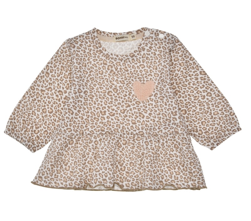 Bondi Langarm Leoprint Blusen Oberteil mit Frottee Herz Bondi Langarm Leoprint Blusen Oberteil mit Frottee Herz