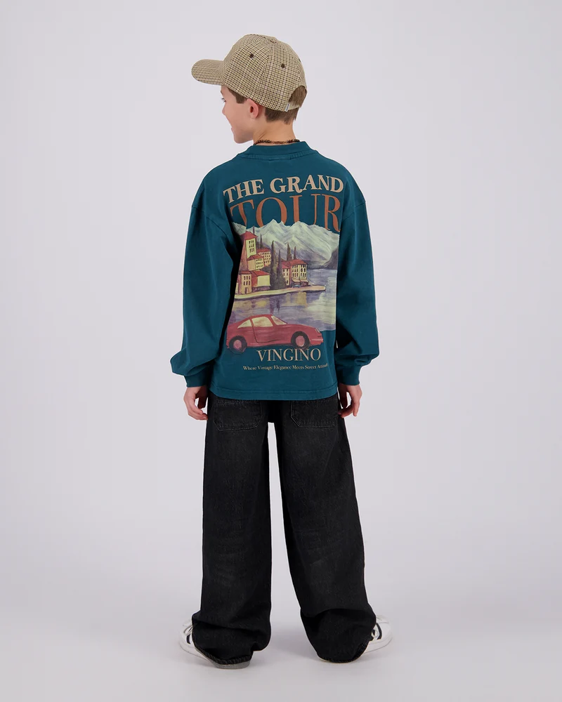 Vingino Hendo Jungs Oversized langarm Oberteil in Deep Teal Grün - The Grand Tour