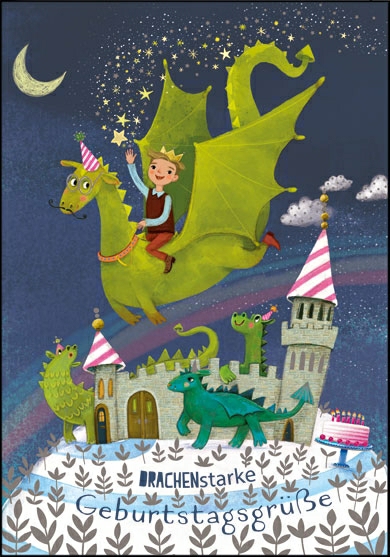 1-7517-1 Edition Gollong Karte Drachenstarke Geburtstagsgrüße - Drachen Schloß