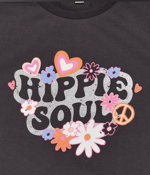 Bondi Kurzarm T-Shirt in Grau mit Neon Blumen - Hippie Soul Bondi Kurzarm T-Shirt in Grau mit Neon Blumen - Hippie Soul