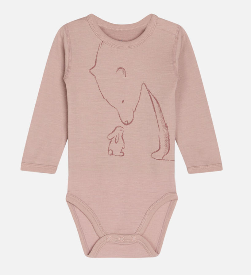 Hust & Claire Baloo Wolle Bambus Body in Rosa - Eisbär & Hase