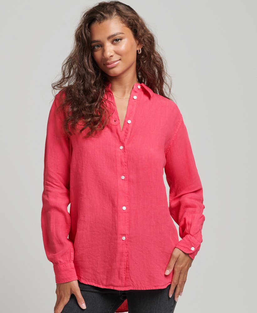 Superdry Lässiges Hemd aus Leinen im Boyfriend-Stil in Pink - SALE Superdry Lässiges Hemd aus Leinen im Boyfriend-Stil in Pink - SALE