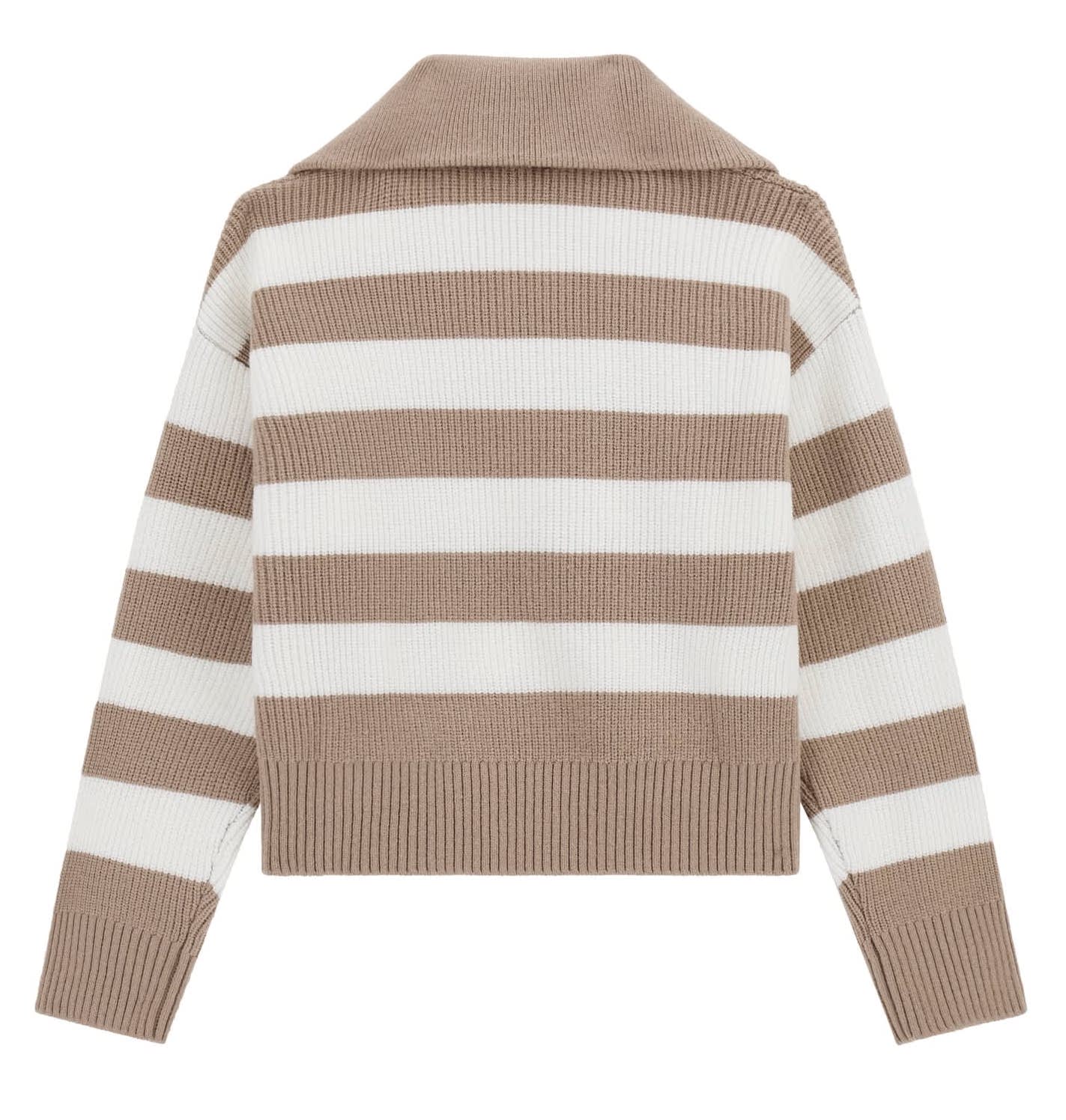 Guess Cropped Strickpulli mit Kragen Creme & Beige Gestreift - SALE Guess Cropped Strickpulli mit Kragen Creme & Beige Gestreift - SALE