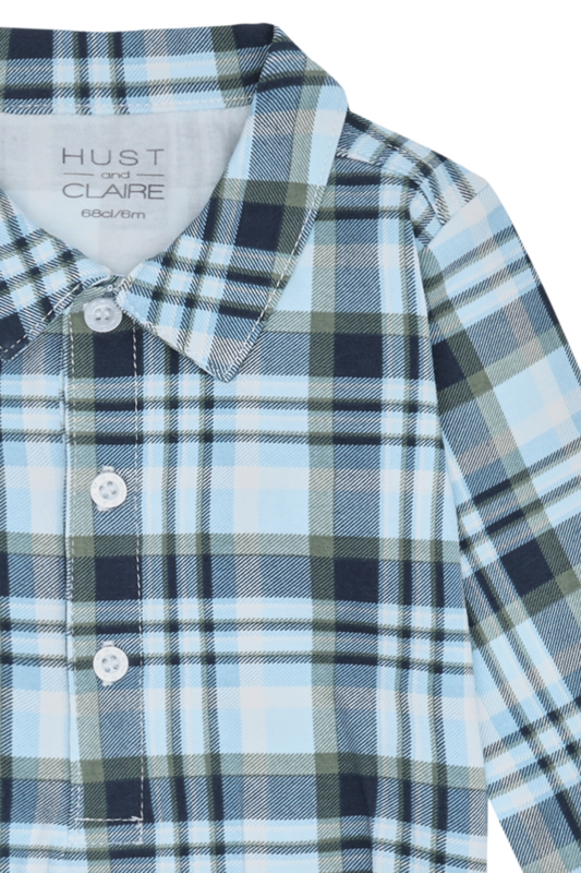 Hust & Claire Boye Boy Hemd Body mit Stehkragen Blau/Grün kariert - SALE