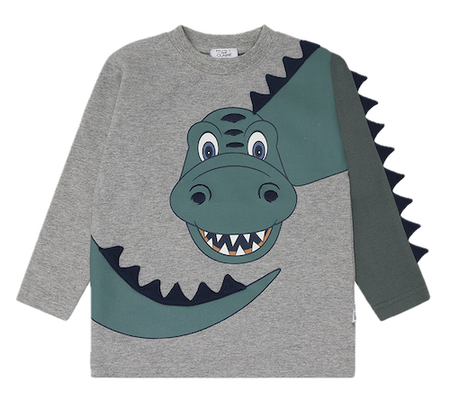 Hust & Claire Anton Langarm Shirt Grau Meliert mit Dino 