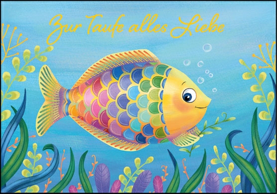 Edition Gollong Grußkarte - Zur Taufe Alles Liebe - Regenbogen Fisch