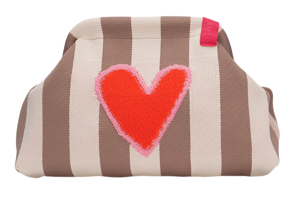 LOT83 Rebel Kulturtasche oder Clutch Emma - Creme Beige Gestreift - Flock Herz 
