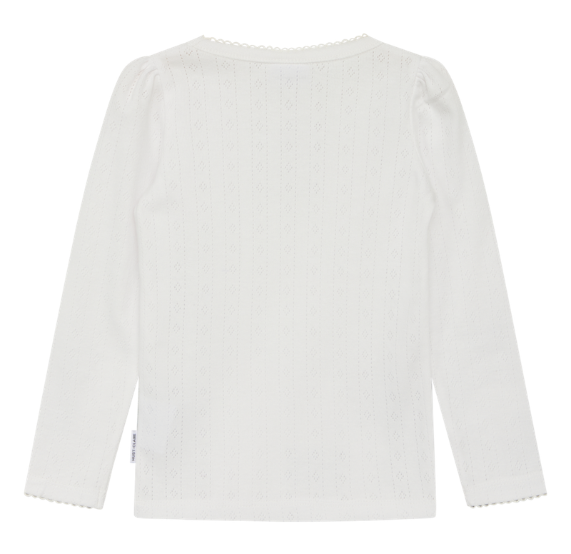 Hust & Claire Andreia Langarm Shirt mit Pointelle Lochmuster in Ivory Weiß