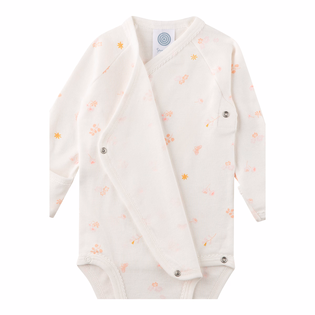Sanetta Wickelbody Langarm in Creme Weiß mit Zarte Blumen Allover